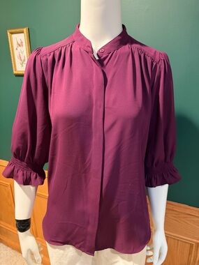 Ann Taylor Purple Ruffle-Sleeve Blouse